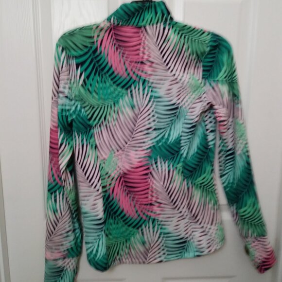 TOMMY BAHAMA Green Pink Tropical Long Sleeve Mock Golf Shirt S - Picture 2 of 16